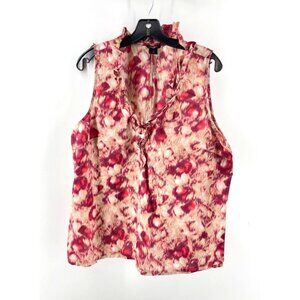 Ann Taylor Women's Mottled Pink Sleeveless Ruffle V Neck Top Blouse Size 18